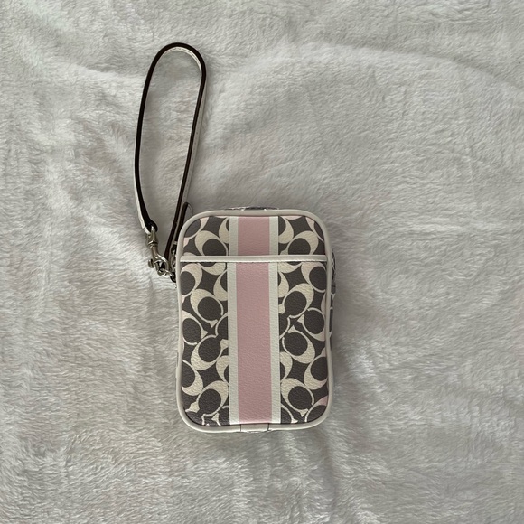 Coach Pink and Gray Monogram Wristlet - Picture 1 of 1